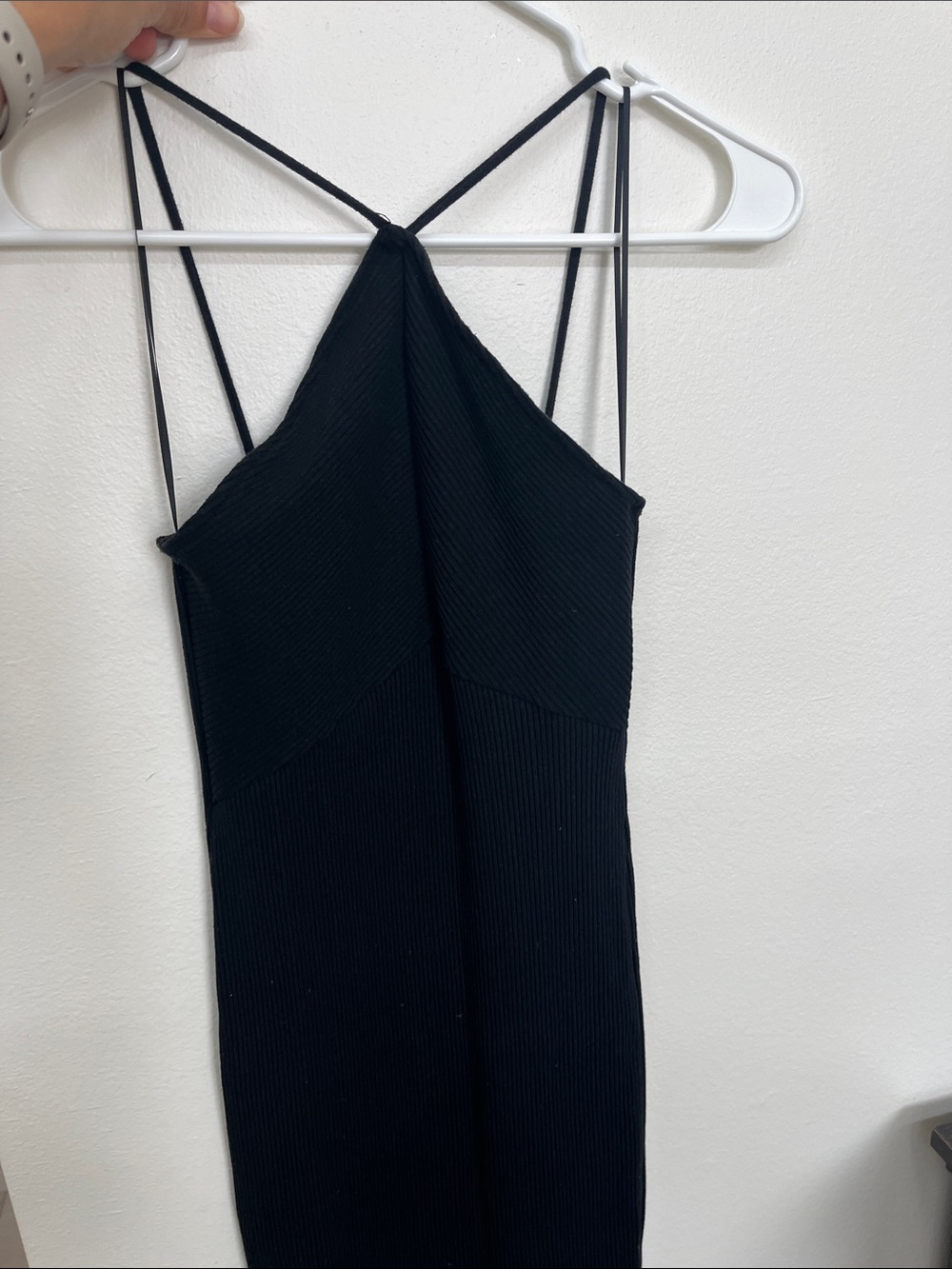 Zara Black Ribbed Midi Dress with Spaghetti Straps